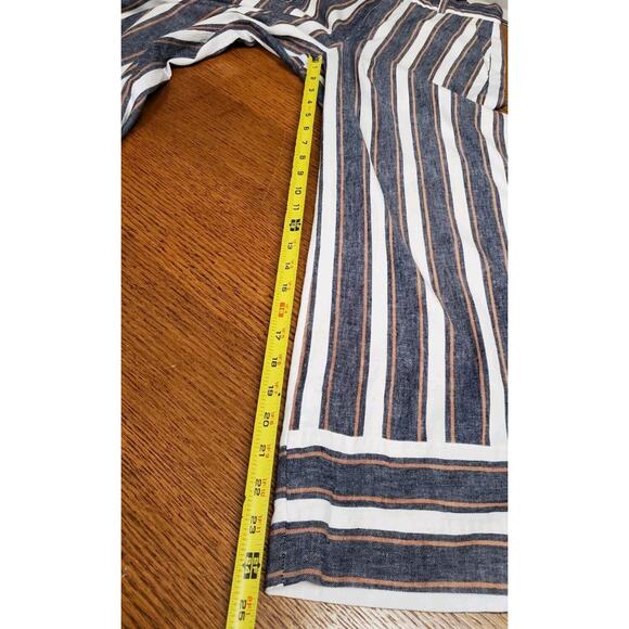Banana Republic 0 Women LINEN Pants Wide Leg Crop High Rise Striped Blue - Picture 9 of 12